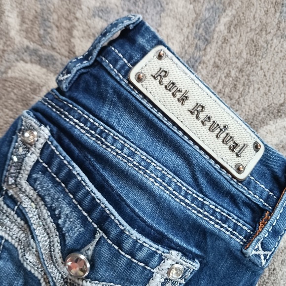 Rock Revival Women's Jeans Low Rise Sz. 26x29 Straight Y2K Studded Embroidery - Picture 3 of 14